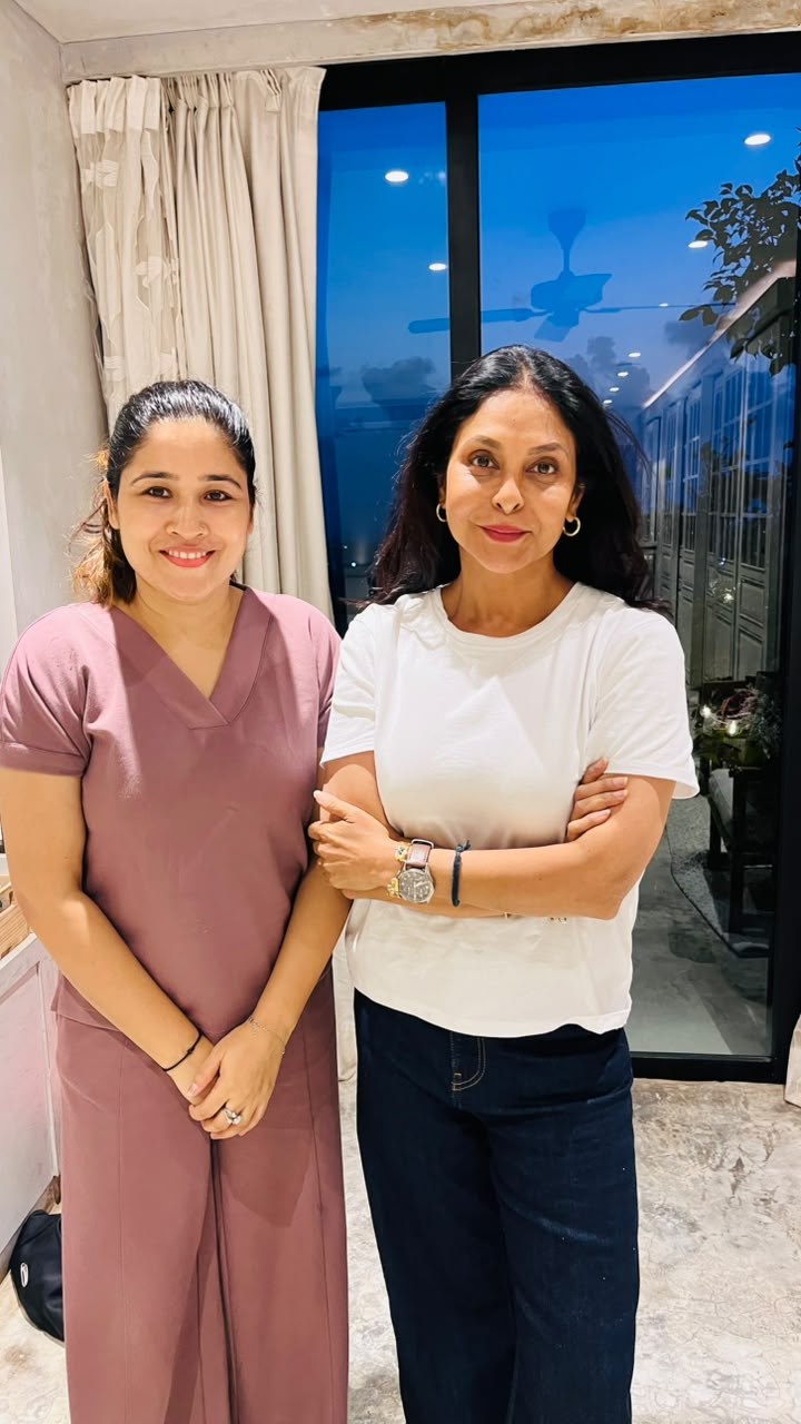 Sunita Mishra with artist at makeup call